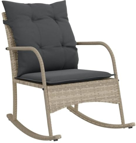 vidaXL Garten Schaukelstuhl, Schaukelsessel mit Kissen, Relaxstuhl für Garten Terrasse Balkon, Relaxsessel Gartenstuhl, Hellgrau Poly Rattan