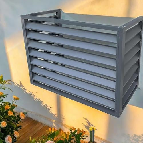 Cache Climatiseur Exterieur Aluminium Pompe A Chaleur Couverture De Protection Antipoussière Écran De Clôture For Climatiseur Support Grille Cache Radiateur(Gray,100 * 50 * 70cm/40 * 20 * 28in)