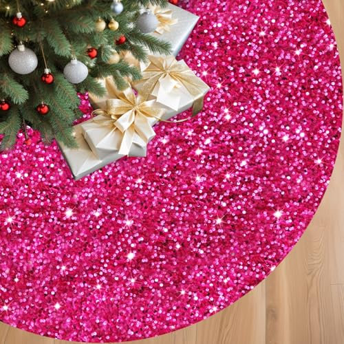 SOQSYS Falda de árbol de Navidad, falda de árbol de Navidad bordada rosa intenso, falda de árbol de Navidad de terciopelo grande de 60 pulgadas, falda de árbol de Navidad fucsia brillante, falda de