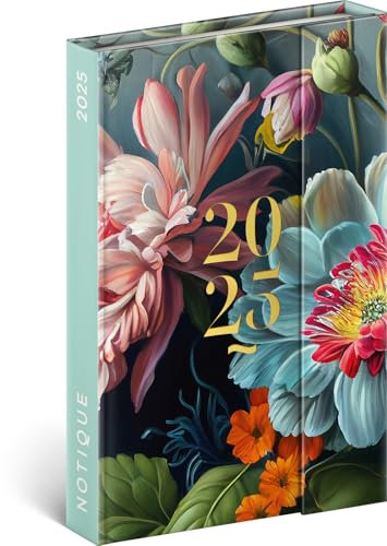 NOTIQUE Taschenkalender 2025 ca. A6, Terminplaner mit Magnetverschluss, Terminkalender, Wochenplaner, Buchkalender, Hardcover Wochenkalender (Blumen)