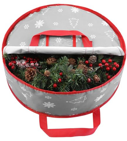 TaoQ C 75 cm Weihnachtskranz Aufbewahrungstasche, Kranz Aufbewahrungsbehälter mit Tragegriffen Reißverschluss, Girlande Aufbewahrungstasche für Kranz Weihnachtsdekoration, Grau
