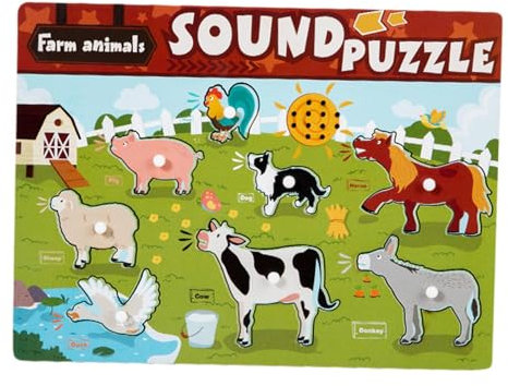 perfk Sound Puzzles Kinder Puzzle Pädagogisches Spielzeug Puzzles Peg Board Holzpuzzle für Mädchen und Jungen Kleinkinder Baby, Tier