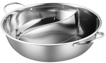 DimyFew Chinese Hot Pot Two Flavor Soup Pot Hot Pot Cooker Divided Hot Pot Pan Both Sides Site Shabu for Restaurant Home Household, 32cm