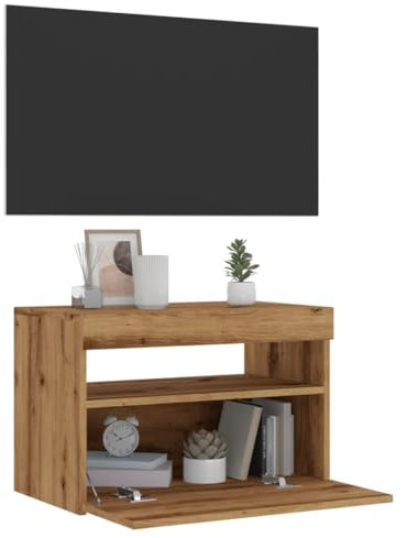 Brokky 856311 Mobile Porta TV con LED Artigianale 60x35x40 cm Multistrato Mobile TV Mobile Porta Televisore,Mobiletto Industriale Tavolino Basso Vintage Console per Salotto