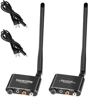 Giuneuow Adaptador de Audio Inalámbrico 2.4G Extensor de Audio Transmisor y Receptor de Audio Inalámbrico 50M Extensor de Audio LAN Divisor RX/TX