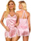 RSLOVE Ensemble de Pyjama Femme Satin - Lingerie Sexy Vêtements de Nuit Court Tenue Dormir Chic 2 Pièces Rose M