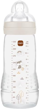 MAM Easy Active 6 mois et plus Couleur Sable (330 ml) – avec tétine en silicone débit X vitesse ultra-rapide – pour bébé avec fermeture hermétique