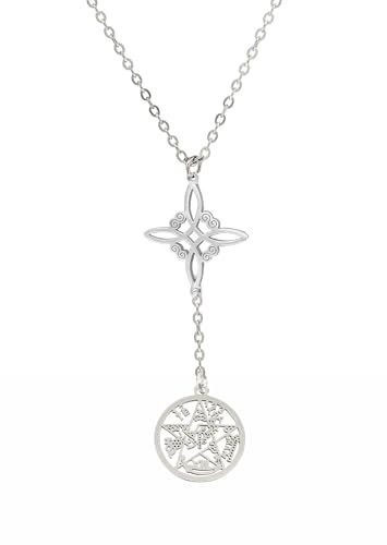 Only faith Damen Halskette mit Anhänger lang spirituelle Symbole Hexenknoten Tetragramm 7 Chakren Yoga Reiki Meditation Amulett, Pequeño, Edelstahl, Kein Edelstein