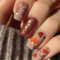 Lot de 24 faux ongles carrés courts à coller avec motifs de feuilles d'érable pour fêtes d'automne