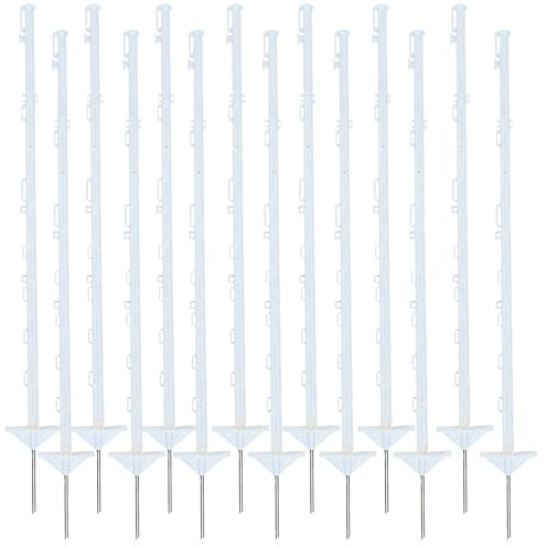 20x Weidezaunpfähle „stark 105“ – 105 cm, weiß, mit Doppeltritt und 10 Isolatorösen