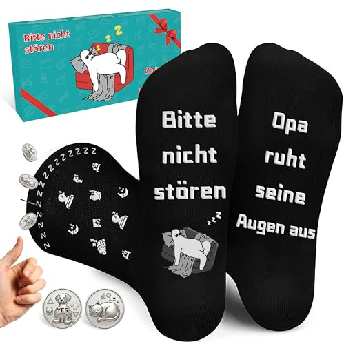 Lustige Socken für Opa – ‘Bitte nicht stören’ & ‘Opa ruht seine Augen aus’ – Schwarze Baumwollsocken mit Cartoon-Design und süßen Motiven – Ideal für Geburtstag und Weihnachten