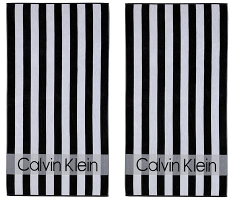 Calvin Klein Übergroßes Strandtuch-Set, 2 Stück, weiche Velours-Handtücher | Weich und saugfähig, Plüsch-Velours-Gefühl, schnell trocknend, Aufhängeschlaufe, perfekt für Strand, Pool und Reisen