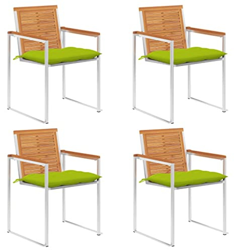 Mandloder Gartenstühle 4er Set mit Kissen Massivholz Akazie Teak-Optik & Edelstahl Hochlehner Stapelbar, Wetterfest Rostfrei für Terrasse Balkon Außenbereich, Robuste Outdoor Möbel Essgruppe