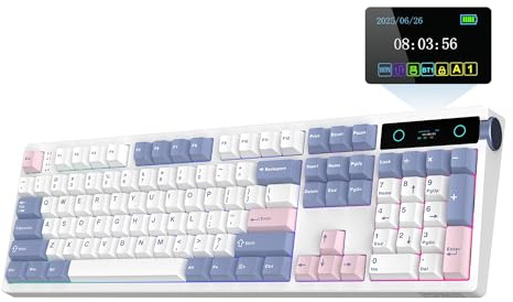 EPOMAKER TH108 PRO Full Size Mechanical Keyboard with Screen & Knob, Wireless Gaming Keyboard with 10000mAh, Creamy Gasket, Hot Swap, Custom Driver, RGB Backlight (White, Creamy Jade Switch)