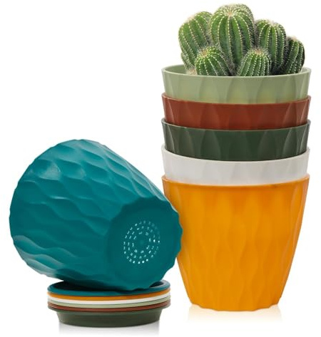 Omtofo Maceteros Decorativos Interior, Set de 6 Maceta Plástico con Apertura Base 10cm, con Agujero Drenaje, Macetas Pequeñas en PP para la Cocina, balcón, Plantas de jardín, Macetas Vivero