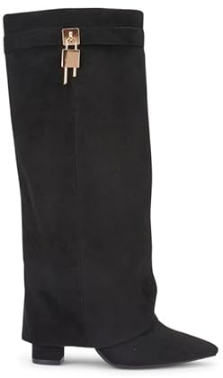sole london LADIES Women’s Knee High Zip Buckle Fashion Boots – Chic Ruched Design – Comfortable 4-Inch Block Heel – Faux Suede
