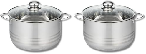 ELO Kochtopf aus Edelstahl für Induktion, 16 cm Mit Glasdeckel, Grau (Packung mit 2)