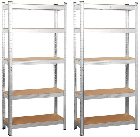 shine planet Lot de 2 étagères de garage en métal résistantes pour entrepôt, atelier, bureau (argent, 2 pièces, 90 x 40 x 180 cm)