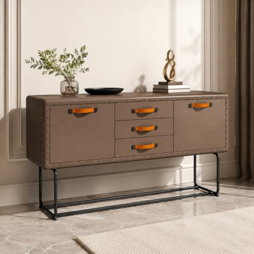 PREMTURE Sideboard 160 cm Braun mit Türen und Schubladen, modernes Design | Elegantes Sideboard mit Metallrahmen | 2 Türen & 3 Schubladen | Viel Stauraum | Vintage Design für Wohnzimmer