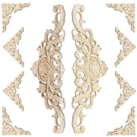 BEELUKY 10 Stück Holzornamente für Möbel, Ecke Onlay Applique Ornamente für Möbel Vintage, Holzschnitzerei Applique Deko für Tür, Schrank, Wand, Fenster Dekoration(2 Größe)