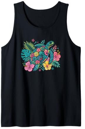 Tropische Meeresschildkröte Hibiskus Floral Ocean Island Art Tank Top