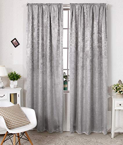 WOLTU 2er Set Gardinen Vorhänge Blickdicht mit Kräuselband, 250g/m² Schwere Verdunklungsvorhänge Thermovorhang Kälteschutz Damast Optik lichtdicht für Wohnzimmer Schlafzimmer, 135x175 cm Silbergrau