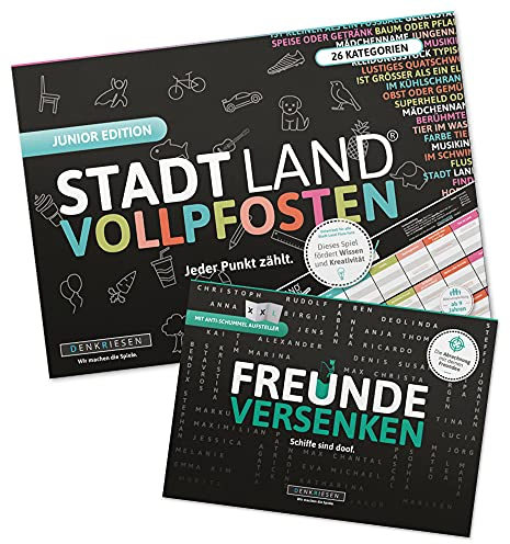 DENKRIESEN - Kids Pack - Stadt Land VOLLPFOSTEN JUNIOR Edition & Freunde VERSENKEN | Ab 6 Jahren | Familienspiel | Kindergeburtstag | Spaß für die ganze Familie