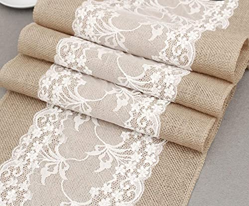 2 STK Jute Tischläufer mit Spitze 30 cm breit Sackleinen Vintage Tischband für rustikale Hochzeit Fest Party Feier Bevorzugte Dekorationen