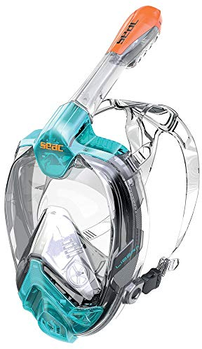 Seac Libera, Vollgesichtmaske zum Schnorcheln mit Schnellverschluss-Schnallen, blau/orange, XS/S