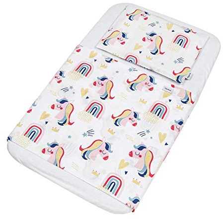 FlyIdeas Spannbettlaken für Beistellbett 90x55 cm, 3 STK - Mit Oberer Laken und Kissenbezüge für alle Babybettchen 50x90 / 60x90 / 40x90 / 45x90 etc. 100% Baumwolle