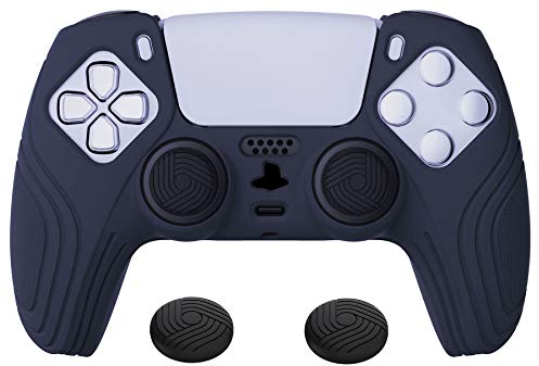 eXtremeRate PlayVital Hülle für ps5 Controller,Case ergonomische Schutzhülle Griffe Silikonhülle aus weichem Gummi,2 Stück Thumbstick Aufsätze für ps5 Controller(Samurai Edition,Blau)