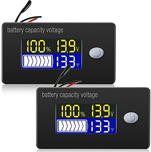 2 Stücke 12V 24V 36V 48V 60V 72V Batteriekapazität Spannung Messgerät mit Alarm und Extern Temperatur Monitor 0-179 ? Temperatur Monitor Blei Säure Batterie Lithium Batterieanzeige Meter