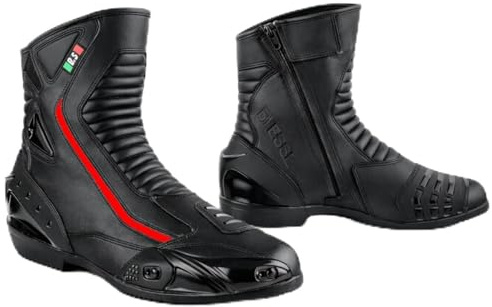 BI ESSE -Stivali Moto In Pelle,Scarpa Per Motocicletta Impermeabile,Traspiranti,Stivaletti Invernali Strada,Protezione Caviglia (Nero/Rosso, Sistema Taglie Calzature EU, Adulto, Numero, Media, 47)