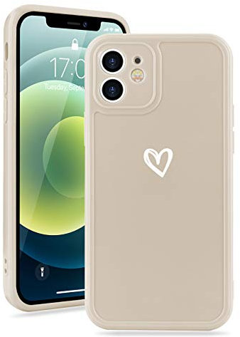 Micoden Compatible with iPhone 12 Case Girl Silicone Protective Bumper Love Heart Pattern Cute for iPhone 12 Phone Cases White