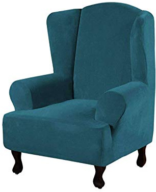 Velvet Wing Chair Schonbezug, Soft Wing Stuhlbezüge Wingback Armchair Wing Recliner Chair Soft Armchair Covers Sofa Slipcover Möbelschutz-Deep Green-1 Stück