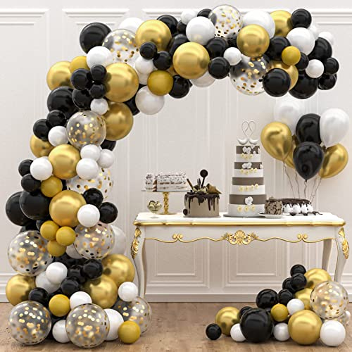 125 Stück Luftballon Girlande, Schwarz und Gold Konfetti Ballons Latex, Gold Schwarz Luftballons Geburtstag für Hochzeit, Halloween, Graduierung, Bachelorette Party, Geburtstag Partydekorationen