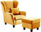 lifestyle4living - Moderner Ohrensessel mit Hocker – Große Auswahl an Stoffen und Farben - Gemütlicher Designer-Sessel im eleganten Landhaus-Stil, Samtgelb