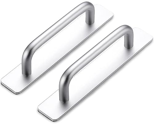 Lxoraziy 2 PCS Aluminum Alloy Self-Stick Push Pull Handles, 148mm Bathroom Drawer Closet Door Handle, Window Auxiliary Pulls, for Kitchen, Furniture, Cabinet (Silver)