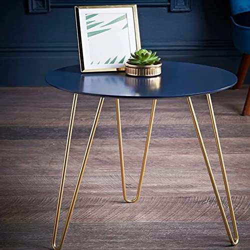 HMIR Malvern Table Blush Navy Blue Top And Gold Legs, Round Coffee Table, Bedside Table, Sofa Side Table, malvern Folding Table For Living Room, Office Bedroom Small Corner Table (40x 40x 45)
