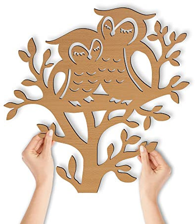 Eulen auf Baum Schild Geschenk Türschild Holz Deko basteln Figur Tür Wand Wanddeko