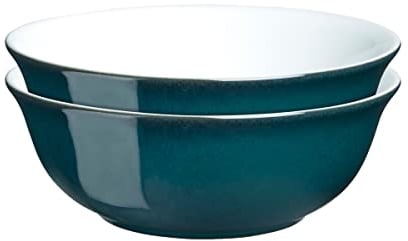 Denby - Greenwich Cereal Bowls Set of 2 - Dishwasher Microwave Safe Crockery 650ml, 16.5cm - Glazed Ceramic Stoneware Tableware - Green, White Chip & Crack Resistant Soup Bowls