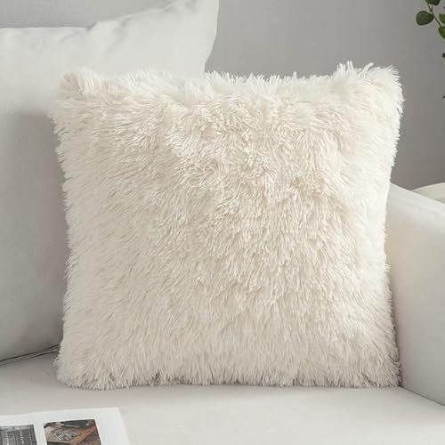 LUNYY Funda de cojín Suave y esponjosa de 43x43cm, Funda Decorativa para sofá, Funda de Almohada para el hogar, Funda de cojín de Piel Peluda Blanca, Rosa y Gris