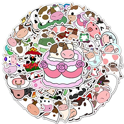 Kühe Aufkleber für Laptop(50 PCS),Geschenk für Kinder Jugendliche Erwachsene Jungen,Cartoon Cow Stickers Wasserdicht Vinyl Aufkleber für Scrapbook,Skateboard,Auto,Gepäck