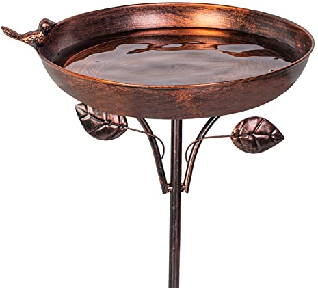 VEWOGARDEN Vogeltränke für den Garten, Metall, 30,5 cm, Vogeltränke mit 5 Zinken, Bodenpfahl, Vintage-Vogeltränke für den Außenbereich, Gusseisen, Vogeltränke, stehend, Vogelfuttertränke