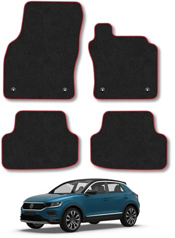 VW T-Roc (2017-2025) Carpet Car Mats | Red Edge Trim Tailored Fit Floor Mats Full Coverage Protection Accessories Easy Clean Anti Slip Made in the UK