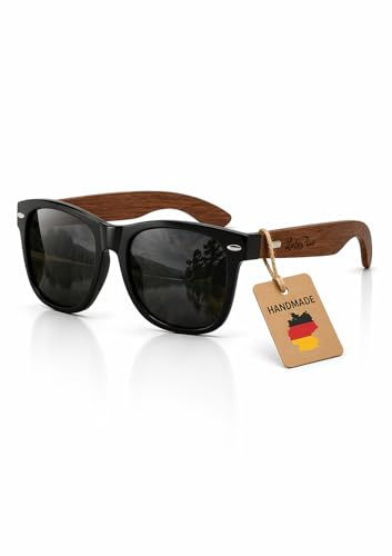 Liebesfluss Holz-Sonnenbrille Polarisiert & UV400 Unisex Damen Herren Retro Natur Design aus Walnussholz mit Bambus Etui