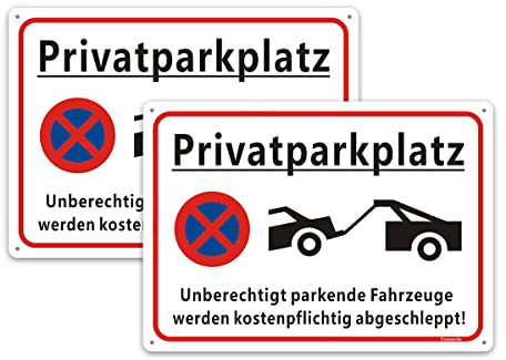 2 Stück Schild PrivatParkplatz Parkverbot, 30X20cm Unberechtigt parkende Fahrzeuge Werden kostenpflichtig abgeschleppt dauerhaft Alu Schild mit UV-Schutz vorgebohrte Löcher für einfache Montage