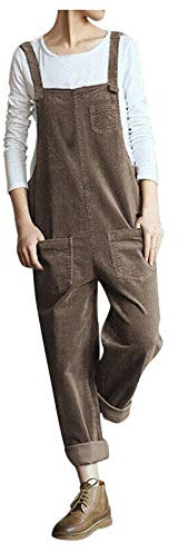 Salopette casual da donna, tinta unita, pantaloni larghi con tasca 2 con, A1-kaki, L