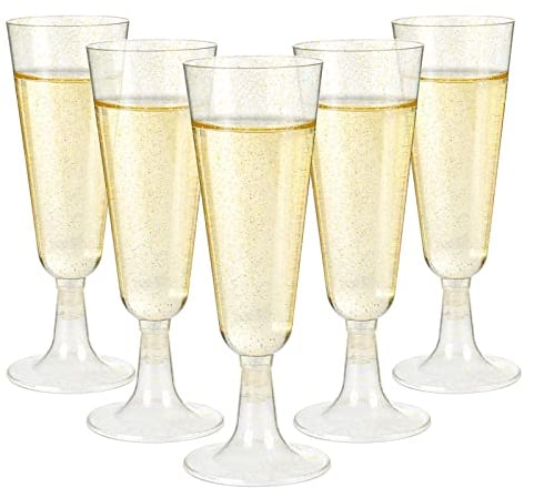 Czemo 50 Piezas Copas de Cava Copas de Plastico Copas Vino Plastico Copas de Champagne Duro Copas Champan Cristal para Fiestas, Navidad, Bodas, Cumpleaños y Barbacoa - 150ml