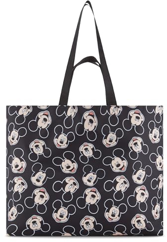 Disney Mickey und Minnie Mouse Canvas-Tragetasche – Mädchen, Jungen, Teenager, Erwachsene – Allover-Print, ikonischer Einzelgriff, Schwarz, Einheitsgröße